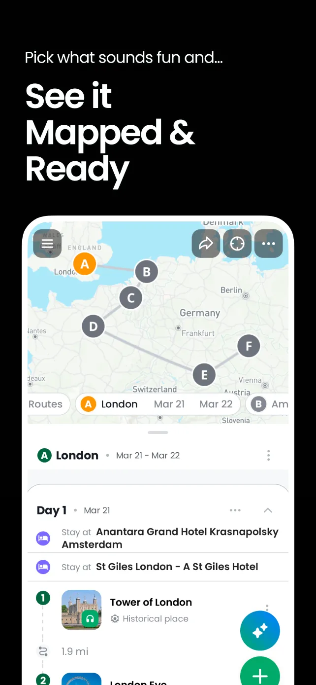 View your curated itinerary alongside interactive maps for easy navigation.